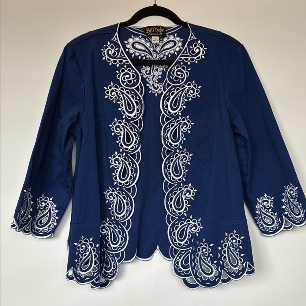 Bob Mackie Blue and White Embroidered Jacket